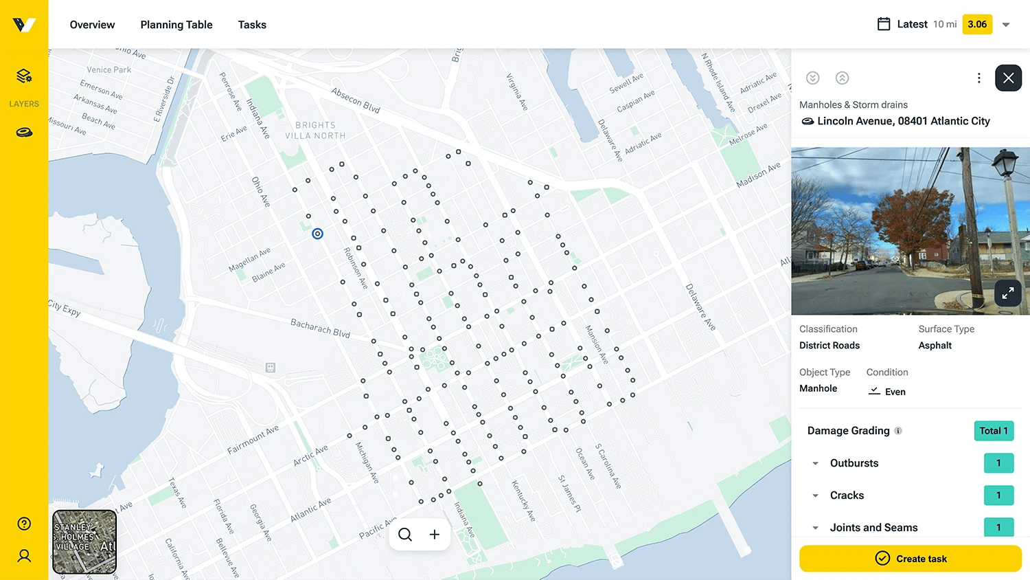 screenshot of the vialytics web system showing manholes and storm drains in atlantic city