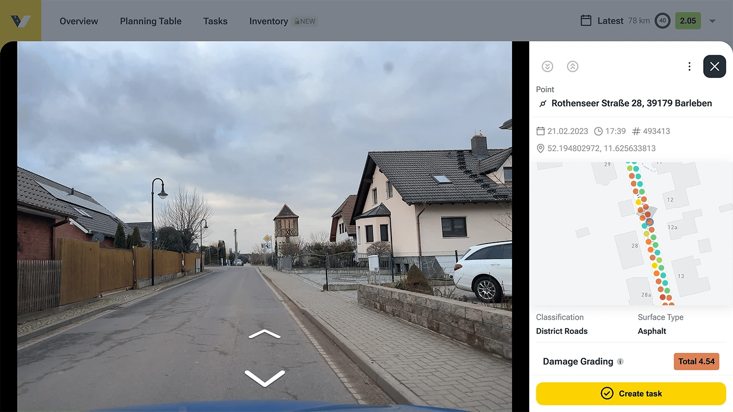 screenshot of the vialytics web system showing a road in barleben