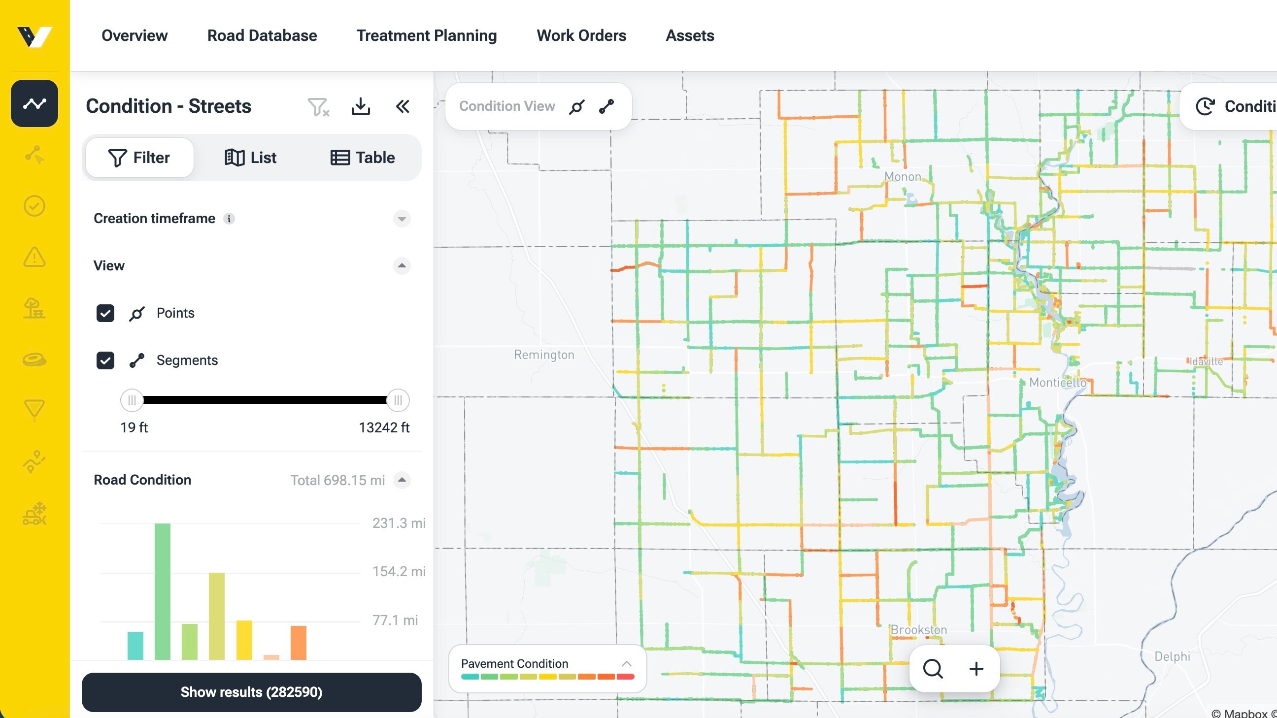 vialytics road management dashboard displaying municipal street condition data in a secure web system for U.S. municipalities