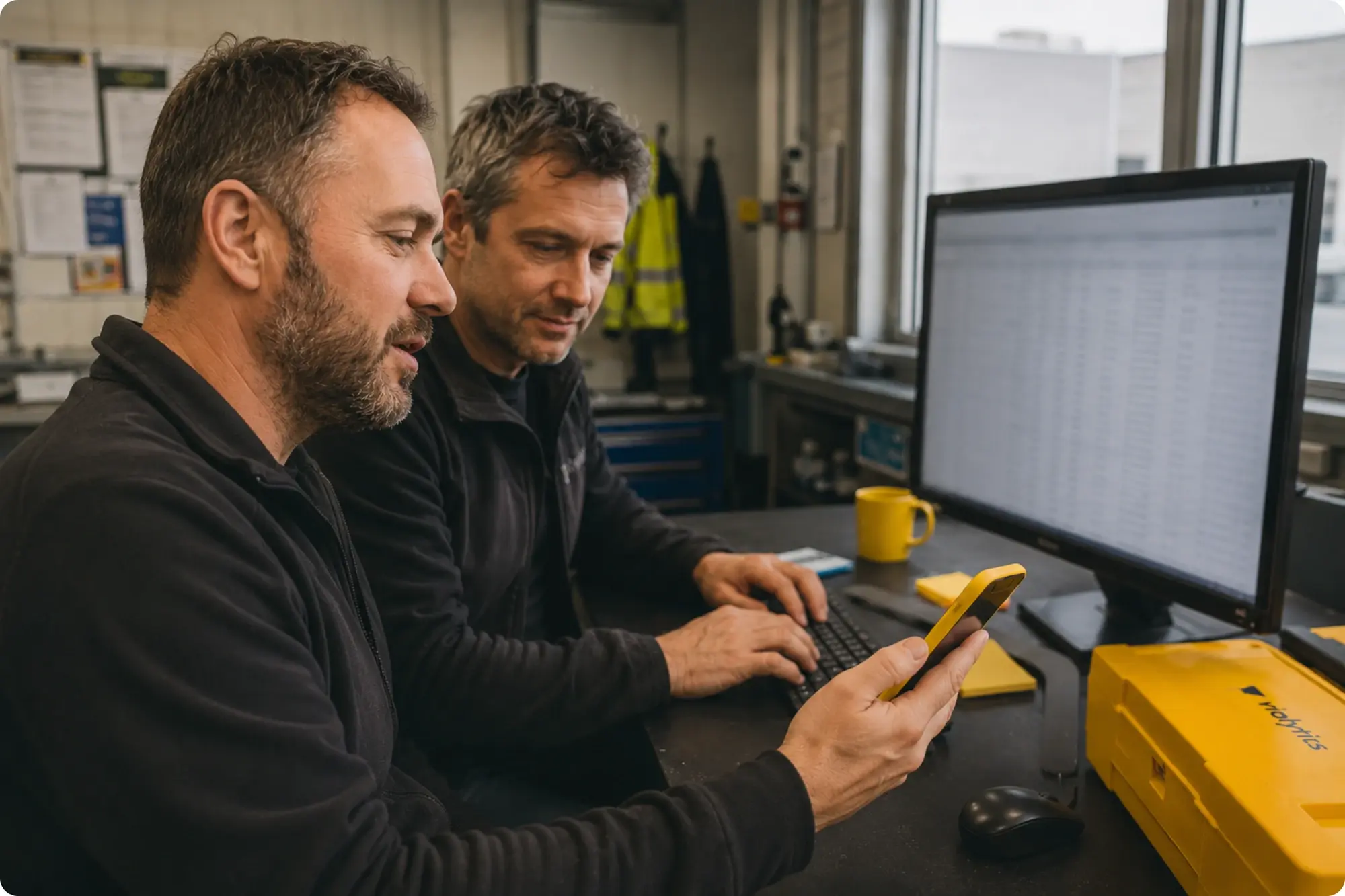 Two municipal employees use vialytics—on their computers and, at the same time, on their smartphones.
